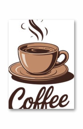 Aromatic Coffee Cup Illustration Steaming Hot Beverage and Coffee Bean Lettering Design