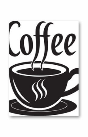 Stylized Coffee Cup Illustration with Steam and Lettering in Bold Black