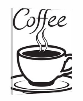 Stylized Black and White Coffee Cup Vector Graphic with Elegant Calligraphy