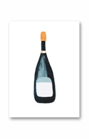 Watercolor illustration of a festive champagne bottle. transparent background