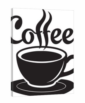 Monochrome Coffee Cup with Coffee Lettering and Steam Design