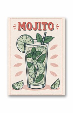 Vintage Illustration of Mojito Cocktail 