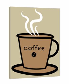 Hot coffee in brown cup with steam with a black outline and lettering coffee JPG illustration