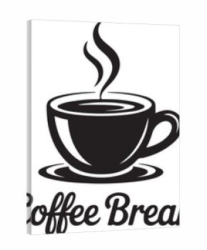 Steaming coffee cup and saucer vector with "Coffee Break" text for cafe menus or office signage