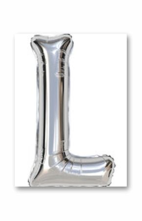 Isolated Illustration of Metallic Silver Balloon Letter L on Transparent