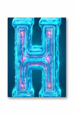 Glowing icy letter H with internal circuitry