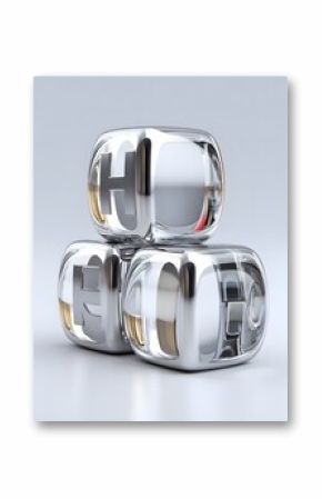 Three glossy ice cubes with embedded letters