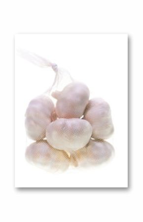 Bulbs of garlic in a bag vertical