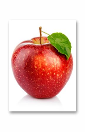 Red apple with green leaf isolated on a white