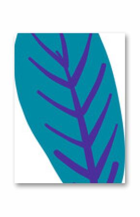 Flat design stylized leaf is being shown on transparent canvas, with teal base and purple veins