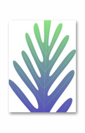 Flat design tropical leaf floating on transparent background, featuring green to purple gradient