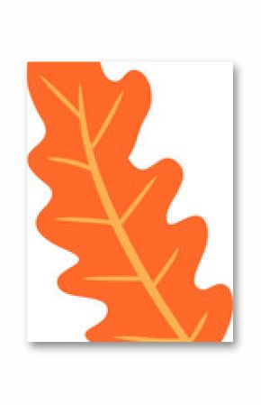 Flat design is showing oak leaf in orange with yellow veins on transparent background copy space