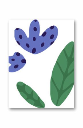 Flat design leaf shapes are floating on transparent background with blue spots and green veins