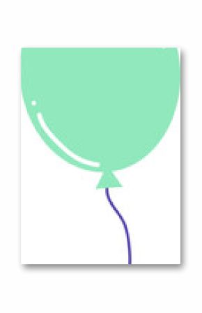 Glossy mint-green balloon is floating with purple string in flat design on transparent background