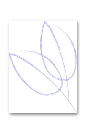 Minimalist vector art is showing three periwinkle leaf outlines floating on transparent background