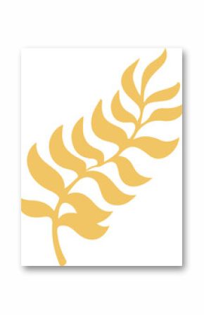 Stylized golden leaf branch is floating on transparent background in flat graphic illustration