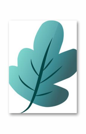 Flat design teal gradient leaf is featuring rounded lobes with veins on transparent background