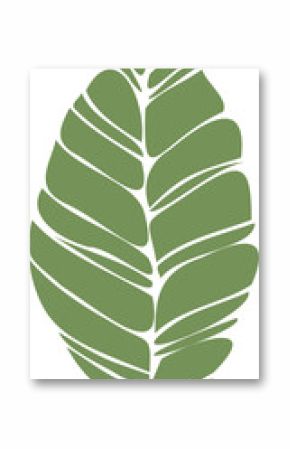 Segmented green leaf in flat design is floating on transparent background with tropical motif