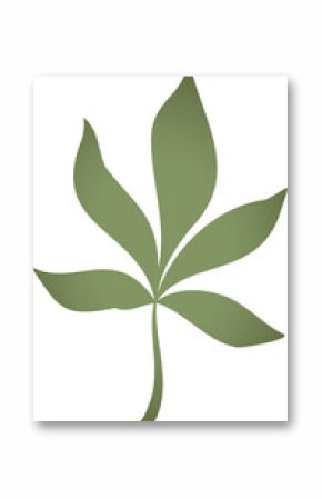 Stylized seven-part green leaf is being shown in flat design, transparent background