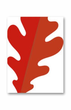 Flat illustration showing red oak leaf with lobed outline and subtle vein on transparent background