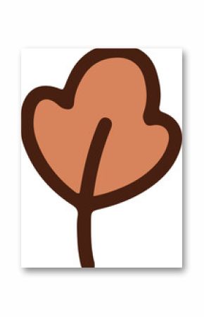 Flat design leaf is floating on transparent background, showing brown outline and orange fill