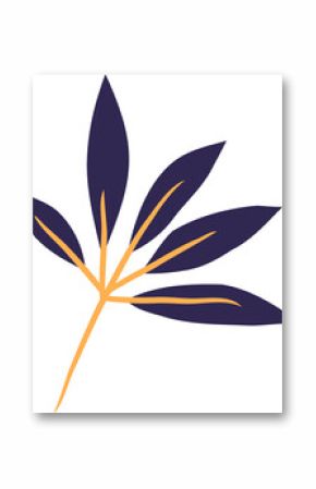 Flat vector art is showcasing leaf frond on transparent backdrop, purple leaflets and golden stem