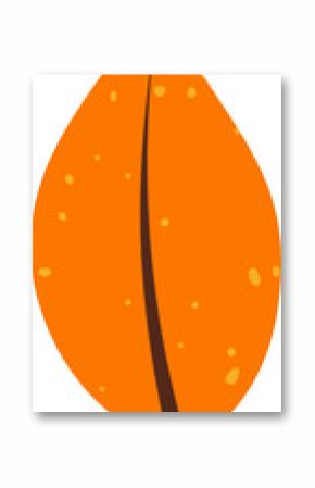 Flat design orange autumn leaf is floating on transparent background with yellow speckles