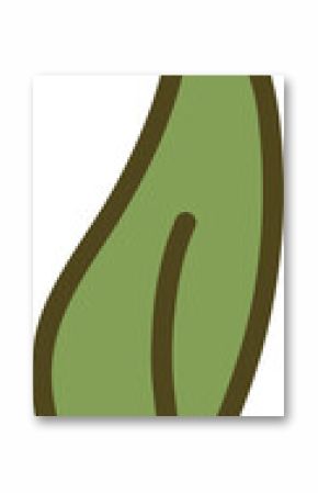 Stylized green leaf icon is showing in flat design with brown outline, vein, transparent background