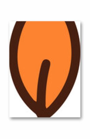 Flat style orange leaf is floating, showing brown outline, vein and stem on transparent background