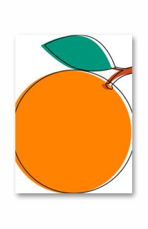 Flat design cartoon orange is showing green leaf, brown stem and shading on transparent background
