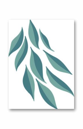 Abstract leaf-like forms are flowing in flat design, featuring teal shapes, transparent background