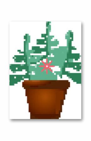Stylized pixel art potted plant is showing leaf layers with pink star, transparent background