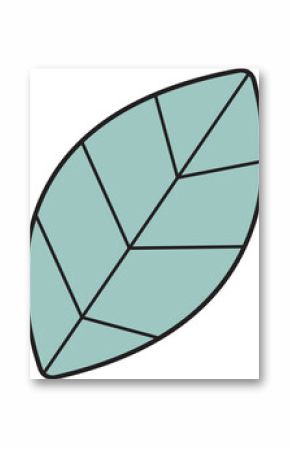 Geometric teal leaf is showing flat design, with black-outlined segments on transparent background