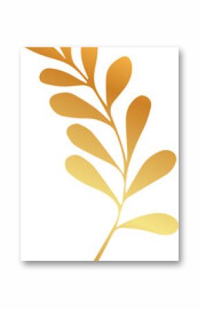 Golden leaf branch is featuring gradient teardrop leaves in vector art on transparent background