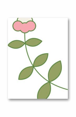 Showing vector flower on transparent background, curved stem with olive leaves and two-tone petals