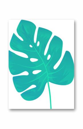 Stylized monstera leaf featuring flat design with gradient turquoise tones, transparent background