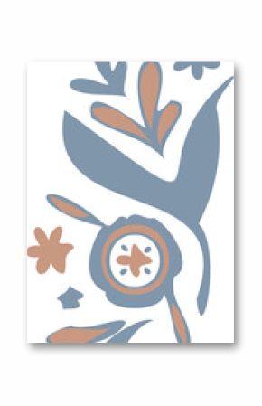 Abstract leaf and petal motifs are flowing in flat design with transparent background, copy space