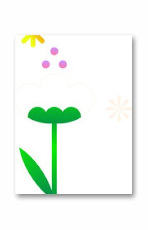 Showing vector flower on transparent background with green stem, pink dots, sunburst, floral motifs