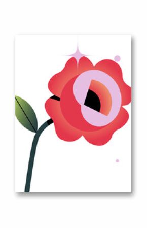 Abstract flower is blooming in flat vector style with gradient leaf, sparkle, transparent backdrop