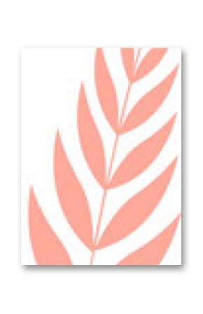 Flat design stylized leaf branch is featuring alternating coral leaves on transparent background