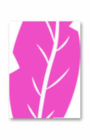 Magenta-pink flat vector leaf is showing white stem and veins on transparent background, copy space