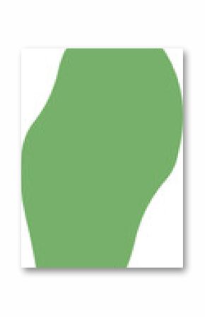 Abstract green leaf-like shape with smooth curves is floating on transparent canvas in flat design
