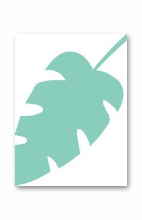 Abstract leaf with lobed cutouts is floating diagonally on transparent background in flat design