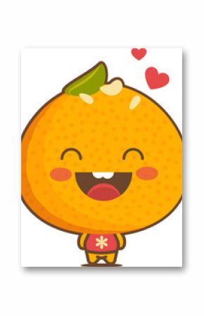 Orange character is wearing red shirt, displaying green leaf and hearts on transparent background