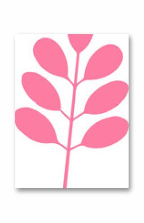 Pink abstract branch is showing minimalist leaf motif in flat design, transparent background