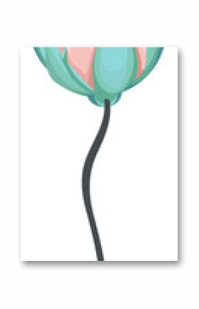 Flat bud is floating on transparent background, pale-pink petals  and  mint-green sepals, copy space