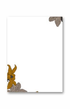 Daisy-and-leaf corner ornament showing in flat design with transparent background, copy space
