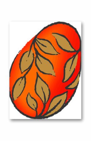 Showing abstract orange-red oval outlined with brown leaf vines, transparent background, copy space