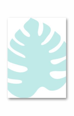 Displaying Monstera leaf in vector art showing pale turquoise lobed edges on transparent background