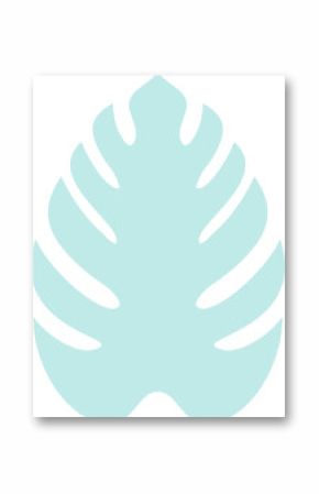 Monstera leaf is being shown in flat design with turquoise color and transparent background